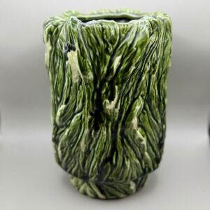 Vintage Sequoia by Brody N-249 Green Bark Tree Trunk Ceramic Planter Vase 5.5in